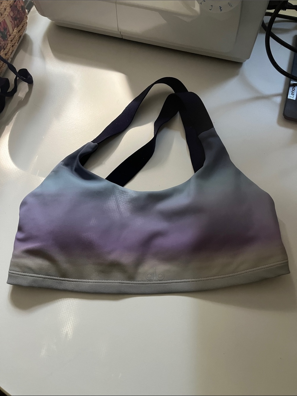 ALO Yoga ombré sports bra in purple and gray
